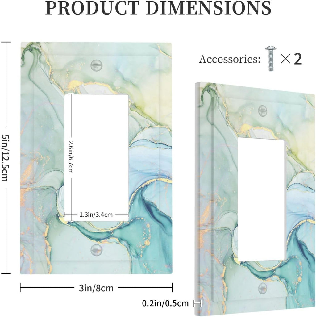 Decorative Outlet Covers Teal Gold Marbling Turquoise 1 Gang Single Rocker Light Switch Cover Plate Wall Plates GFCI Faceplate for Bathroom living Room Decor