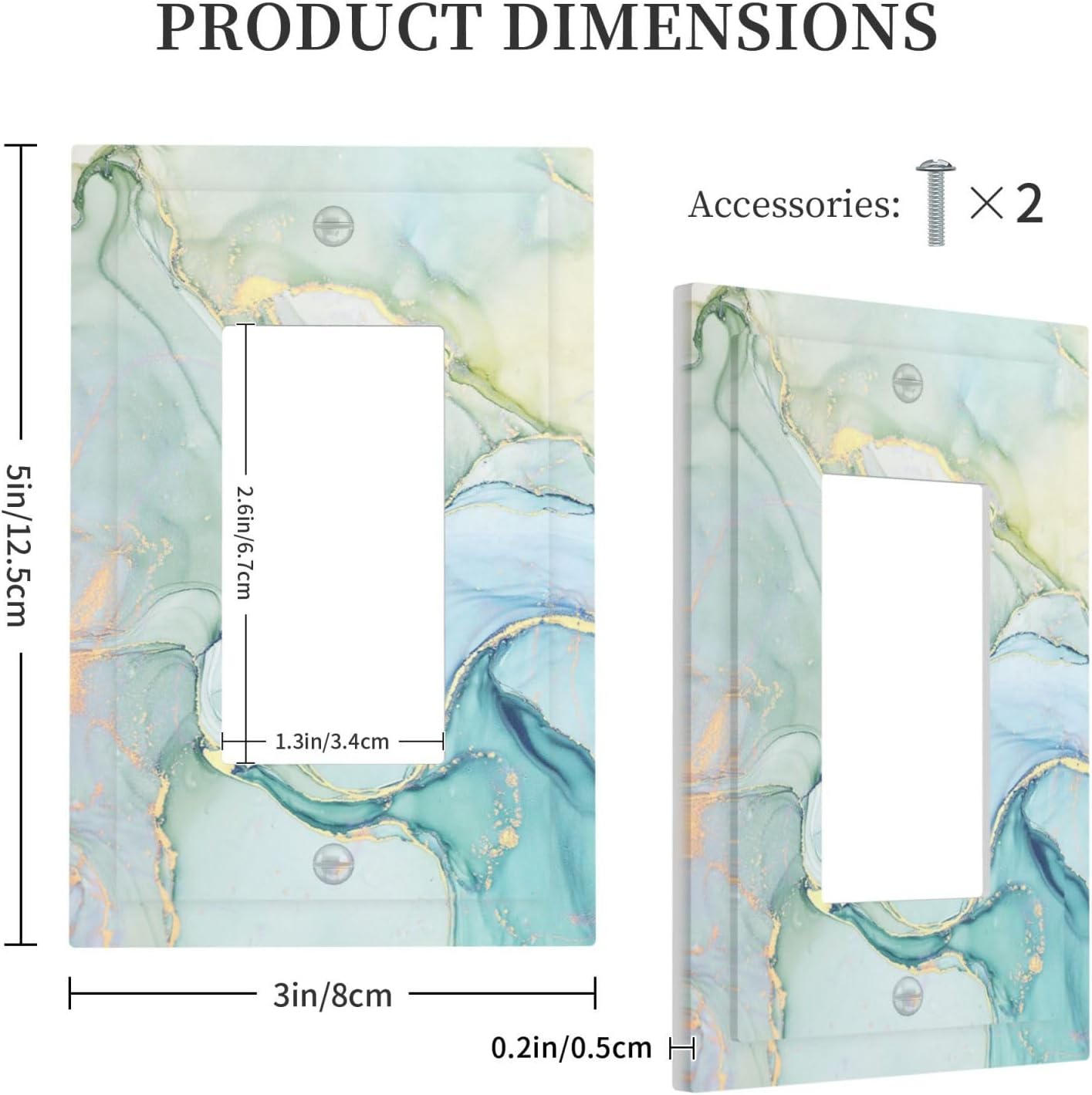 Decorative Outlet Covers Teal Gold Marbling Turquoise 1 Gang Single Rocker Light Switch Cover Plate Wall Plates GFCI Faceplate for Bathroom living Room Decor