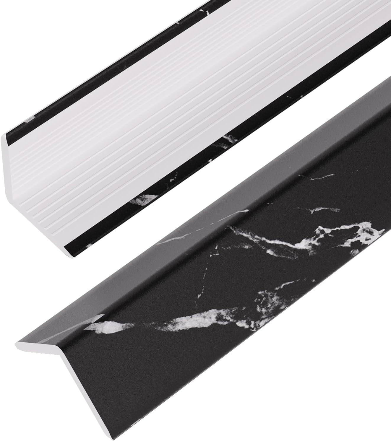 OUZUGIE 8-Pack 57 Inches, WPC Slat Wall Panel Trim,Corner Guard for High Grille (Black Marble-1)