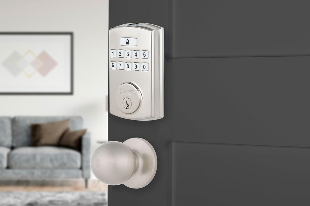 BRINKS Security Door Locks, High-Security Keyless Entry, Smart Electronic Door Lock with Deadbolt, Up to 50 Codes, Automatic Locking (Deadbolt & Passage Knob, Satin Nickel)