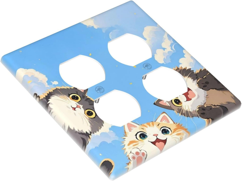 Outlet Covers Orange Gray Cute Cat Sky Cloud Cat S Paw 2 Gang Double Duplex Decorative Light Switch Covers Electrical Wallplates Socket Faceplate For Kids Room Nursery Decor