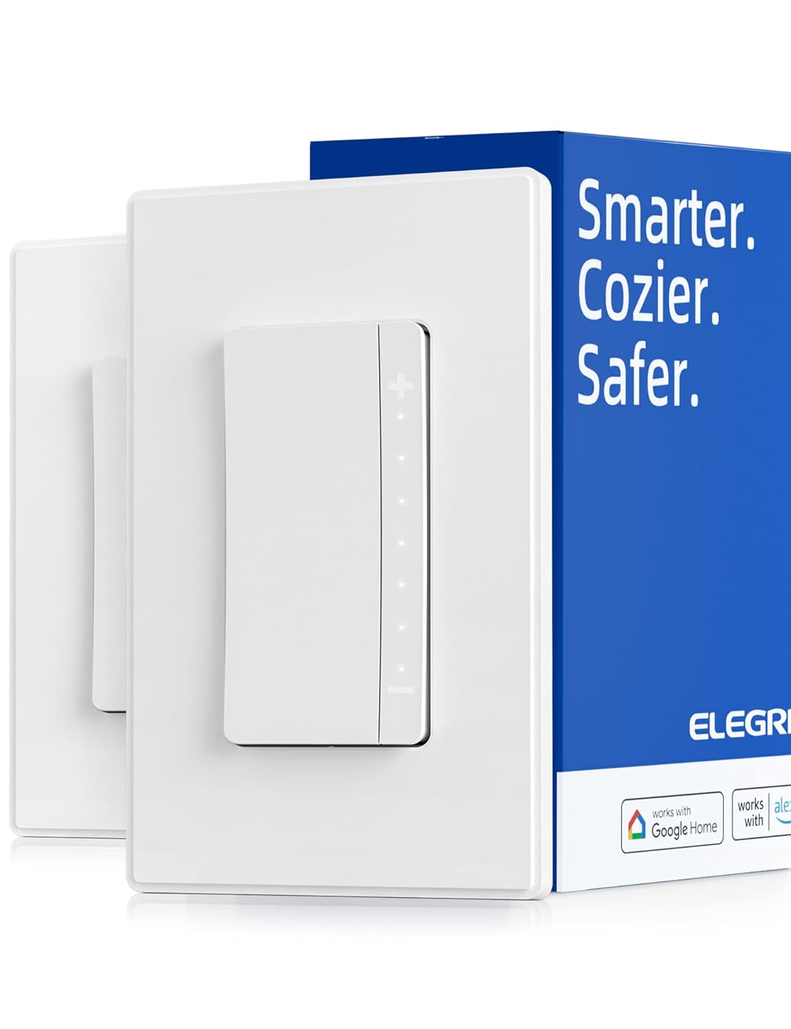 ELEGRP Smart Dimmer Light Switch DPR30, 2.4GHz Wi-Fi Dimmer Switch Compatible with Alexa and Google Assistant, Single Pole/3 Way, Needs Neutral Wire, No Hub Required, UL&FCC Listed, White, 2 Pack