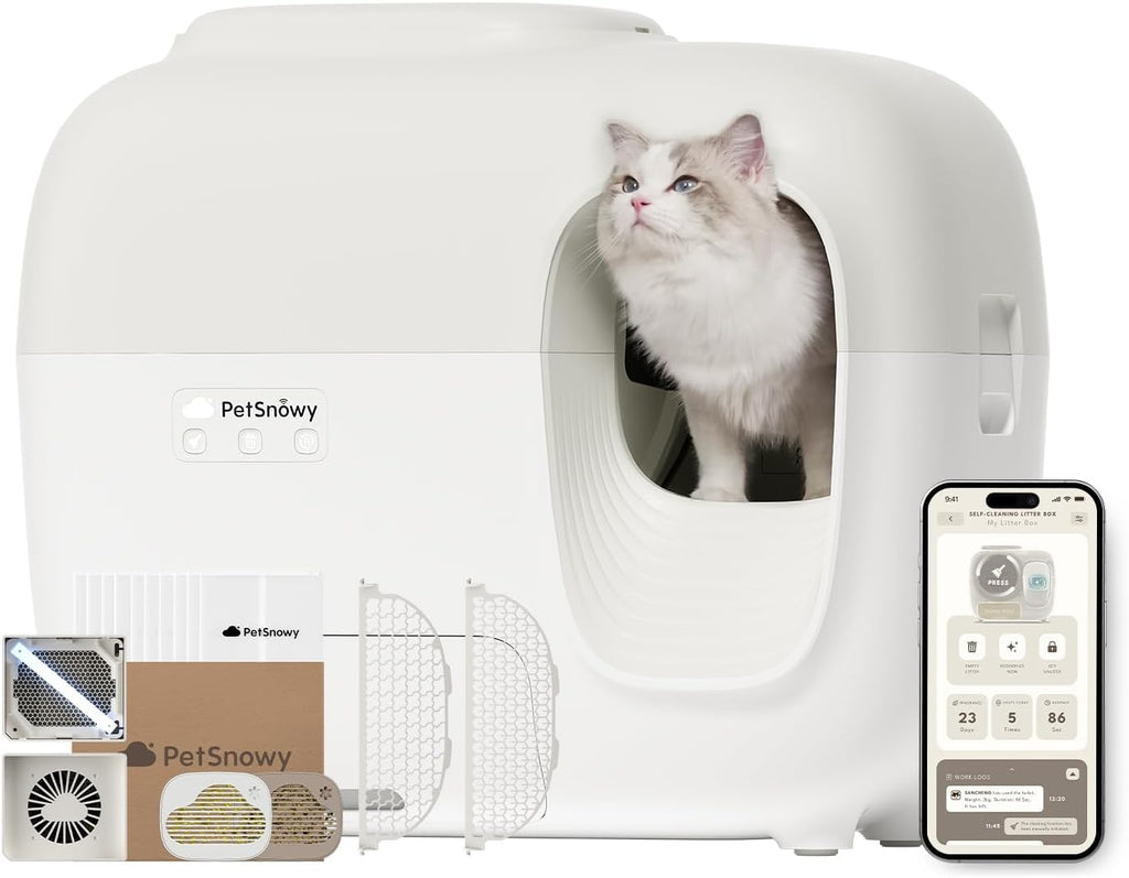 PetSnowy Self-Cleaning Automatic Cat Litter Box with Odor Control TiO2 System, Robot Litter Box with Auto-Packing, App Control, Large Cats & Multiple Cats (2025 Premium Version)