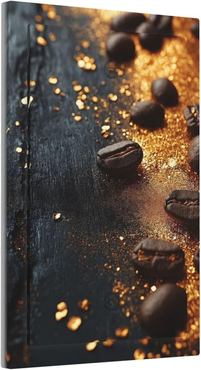 Decorative Light Switch Cover Plate Black Wood Board Gold Dust Coffee Beans 1 Gang No Device Single Blank Outlet Covers Wall Plate Cover Switchplate Electrical Face Plate