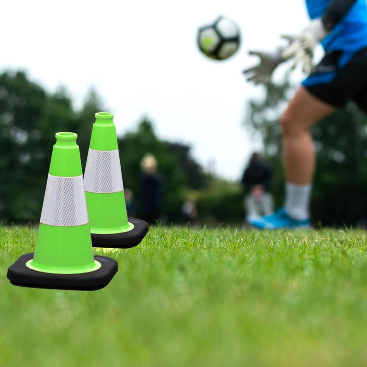 6 Pack 12 Inch Green Traffic Cones with Reflective Tape, Black Base Sport Training Cones for Soccer, Agility Drills, Driveway Safety and Marking (6, Green, 12 Inch)