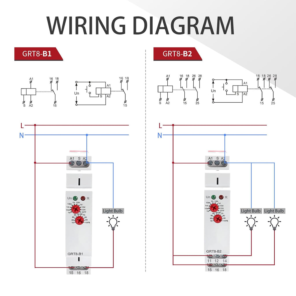 Delay Off Time Relay 16A Adjustable Smart Relay, Delay Turn Off Electronic Timer in Din Rail, 0.1s-10 Days Wide Range Delay Factory Automation Time Universal Voltage GRT8 B2 AC DC 12V 240V