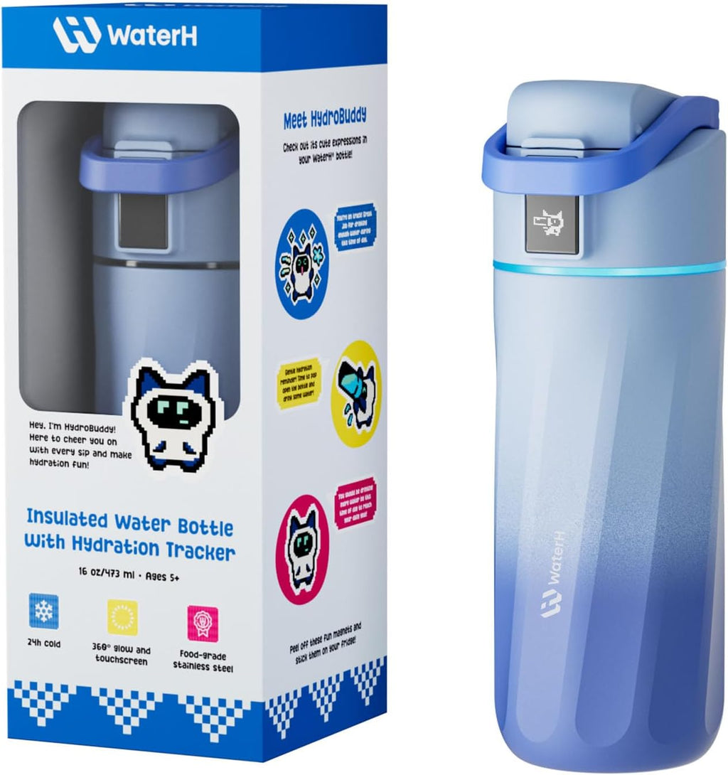 BOOST Smart Water Bottle with Reminder & Tracker, 16oz Kids Water Bottle for School, DIY Refrigerator Magnets, BPA-Free Vacuum Insulated Stainless Steel, Ideal Gift for Christmas, New Year