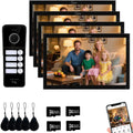 ANJIELO SMART Wired Video Doorbell Apartment Intercom System,4 Family Units 10 Inch Touch Monitor,3 in 1 Unlocking,Dual Way Intercom Motion Detection Tuya for Villa Home (1 Doorbell(b)+ 4 Monitor(b))