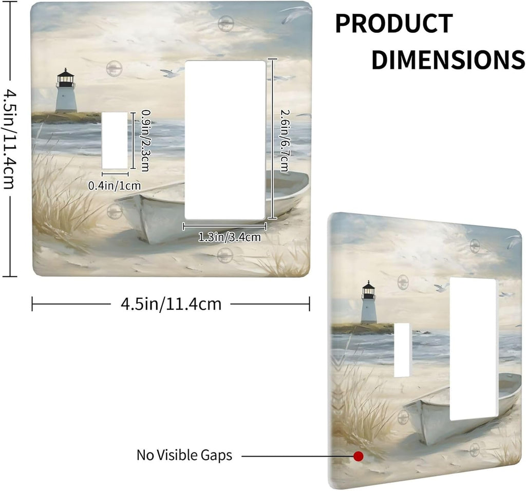 Decorative Outlet Covers Seascape Painting with Lighthouse Boats 2 Gang 1 Gang Wall Plate Single Toggle Rocker Light Switch Covers Switch Plate Cover for Bedroom Home Decor