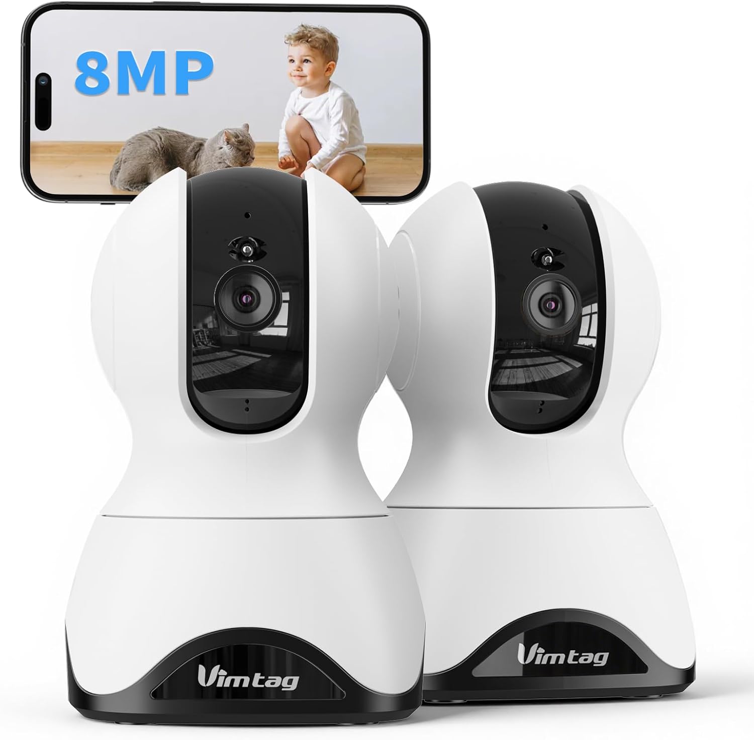 VIMTAG 4K UHD Cameras for Home Security - Indoor Pet Camera, 360° Pan/Tilt Dog Camera with Phone App for Nanny/Baby/Room, Night Vision, Free AI Detection & Motion Tracking, 5G/2.4GHz WiFi, 2-Way Audio