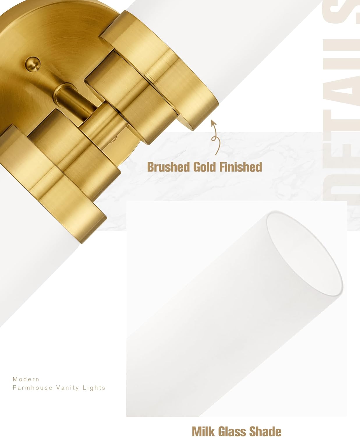 Emak Modern 22 Inch Bathroom Light Fixtures Over Mirror, Brushed Gold Vanity Light Bar with Milk Glass Shade, 2-Light Bathroom Wall Sconce, VL085-BGD-ML-2