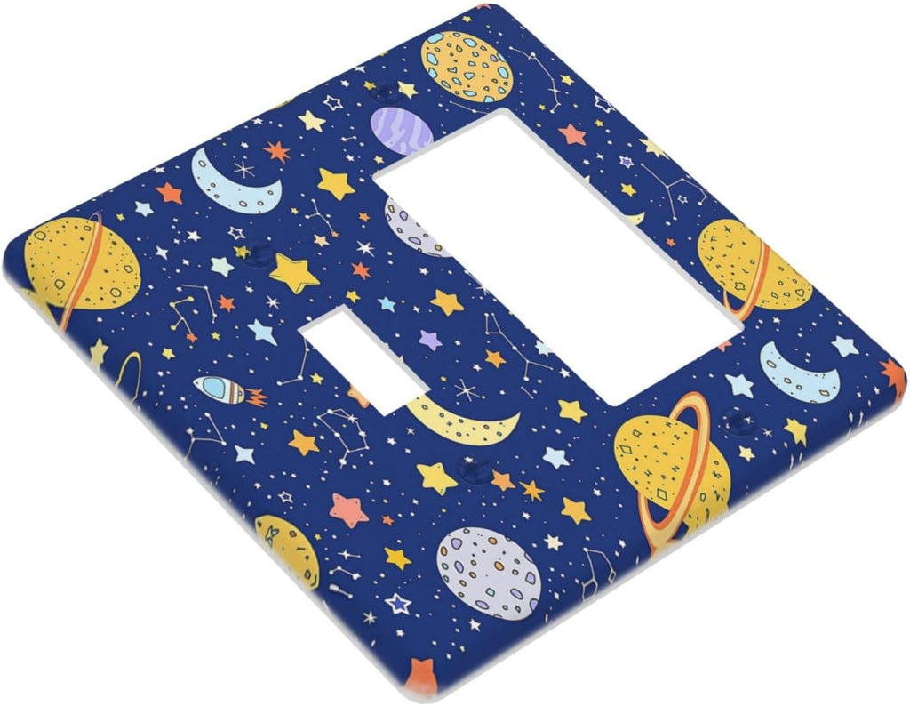 Stars Starry Night Sun Moon Planet Constellations Outlet Covers 1 Toggle 1 Rocker Combination Light Switch Cover Plate Decorative Wall Plate Electrical Switch Plates for Bedroom Bathroom
