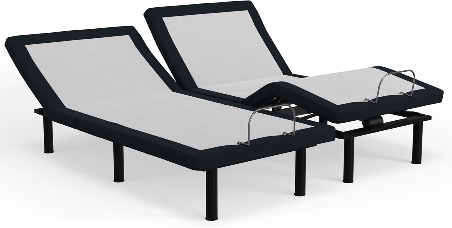 Blissful Nights e4 Cal King Split Adjustable Bed Base Frame with Wireless Remote, Massage Motors, Anti-Snore, Zero Gravity, Dual USB Charging Station, Under-Bed Light, and 10 Year Warranty