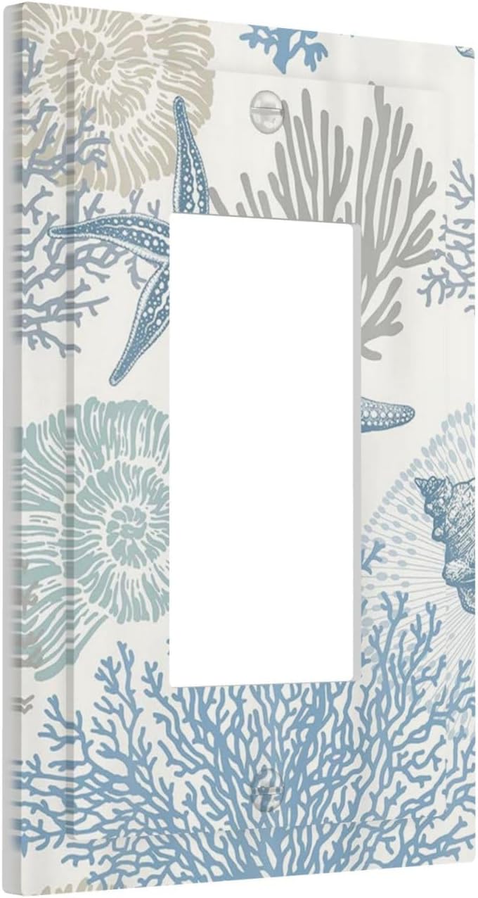 Decorative Outlet Covers Blue Starfish Coral Seaweed 1 Gang Rocker Light Switch Cover Plate Single Decora Light Switch Covers Wall Plate Faceplate for Bedroom Decor （2 Pack）