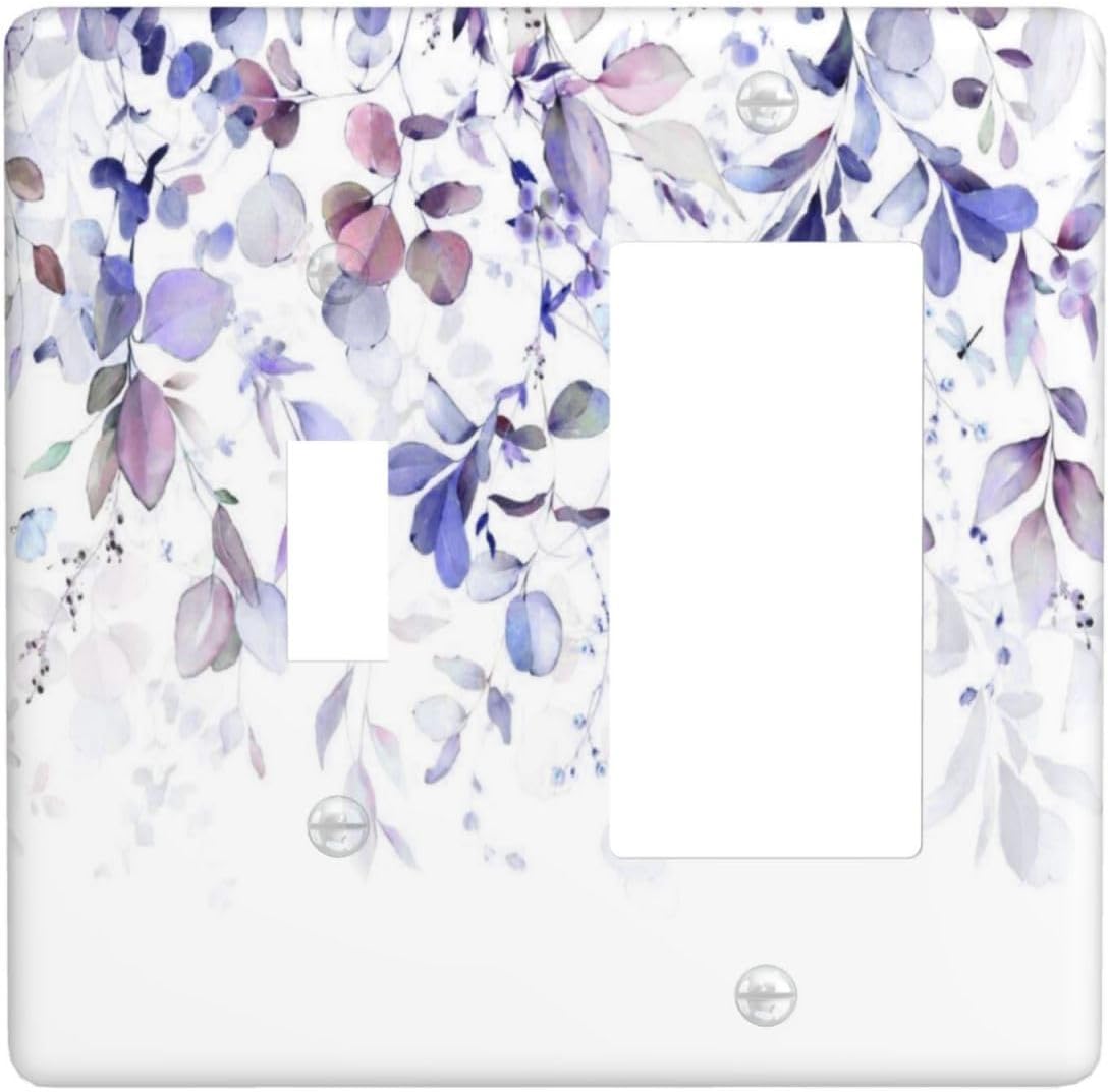 Purple Eucalyptus Watercolor Floral Rustic Leaf Outlet Covers 1 Toggle 1 Rocker Combination Decorative Wall Plate Electrical Switch Plates Light Switch Cover Plate for Farmhouse Home Decor