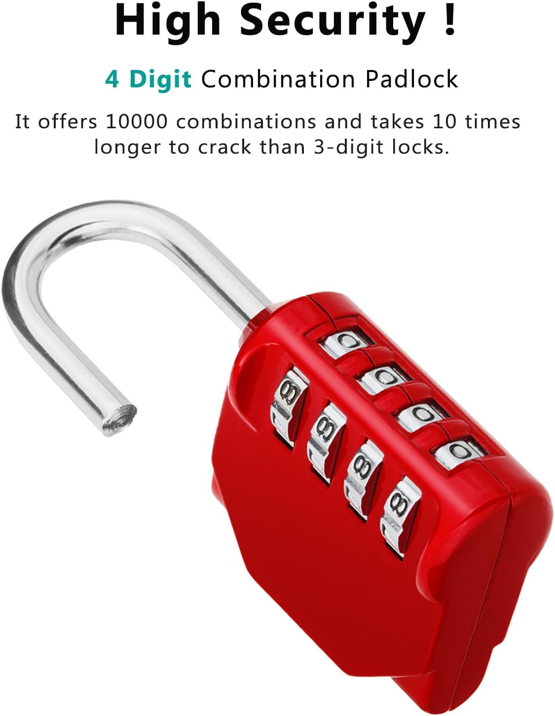 ZHEGE Combination Padlocks, 4 Digit Number Code for Gym, School, Locker Lock, Employee Lock (Red, Pack of 2)