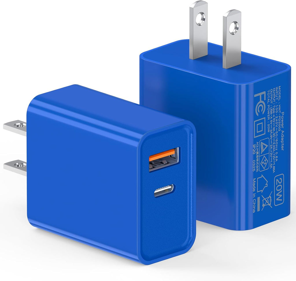 2 Pack USB C Charger, 20W PD Fast Charger Dual Port Plug Type C Charger Compatible for iPhone 12/13/14/15/16/17/Pro/Pro Max/Plus/X/SE3 iPad Pro Cube,Galaxy S25/S24 Dark Blue