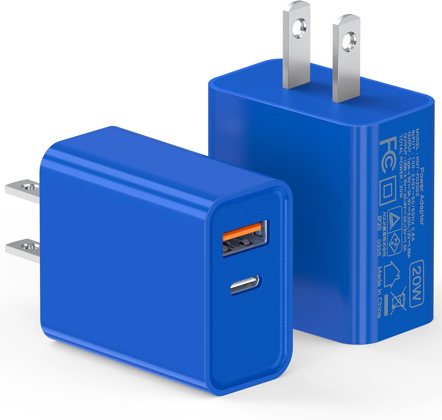 2 Pack USB C Charger, 20W PD Fast Charger Dual Port Plug Type C Charger Compatible for iPhone 12/13/14/15/16/17/Pro/Pro Max/Plus/X/SE3 iPad Pro Cube,Galaxy S25/S24 Dark Blue