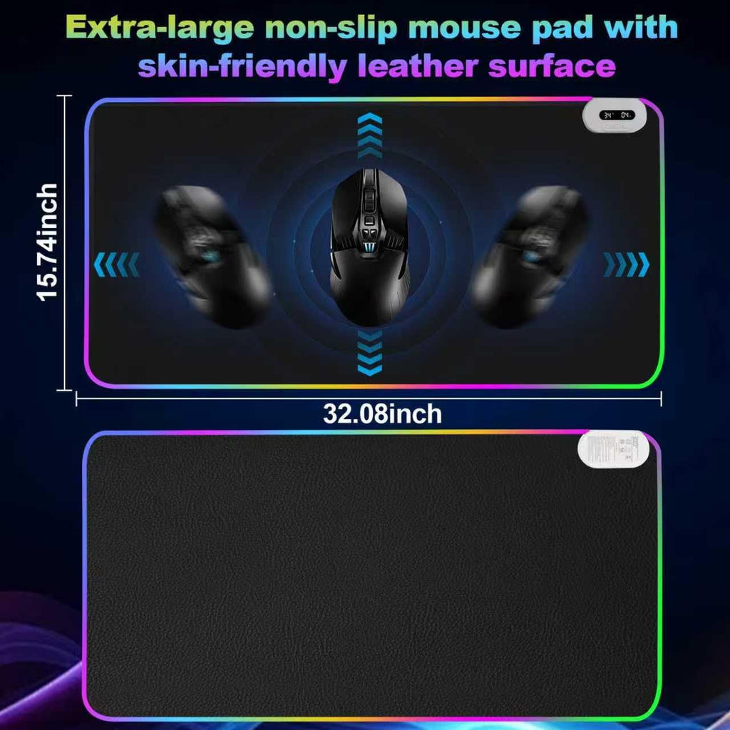 Heated Desk Pad Mouse Pad - Warm Desk Pad - 6-Level Temperature Adjustment, Smart Temperature Control & 8-Hour Timer Auto Shut-Off, LED Gaming Mouse P