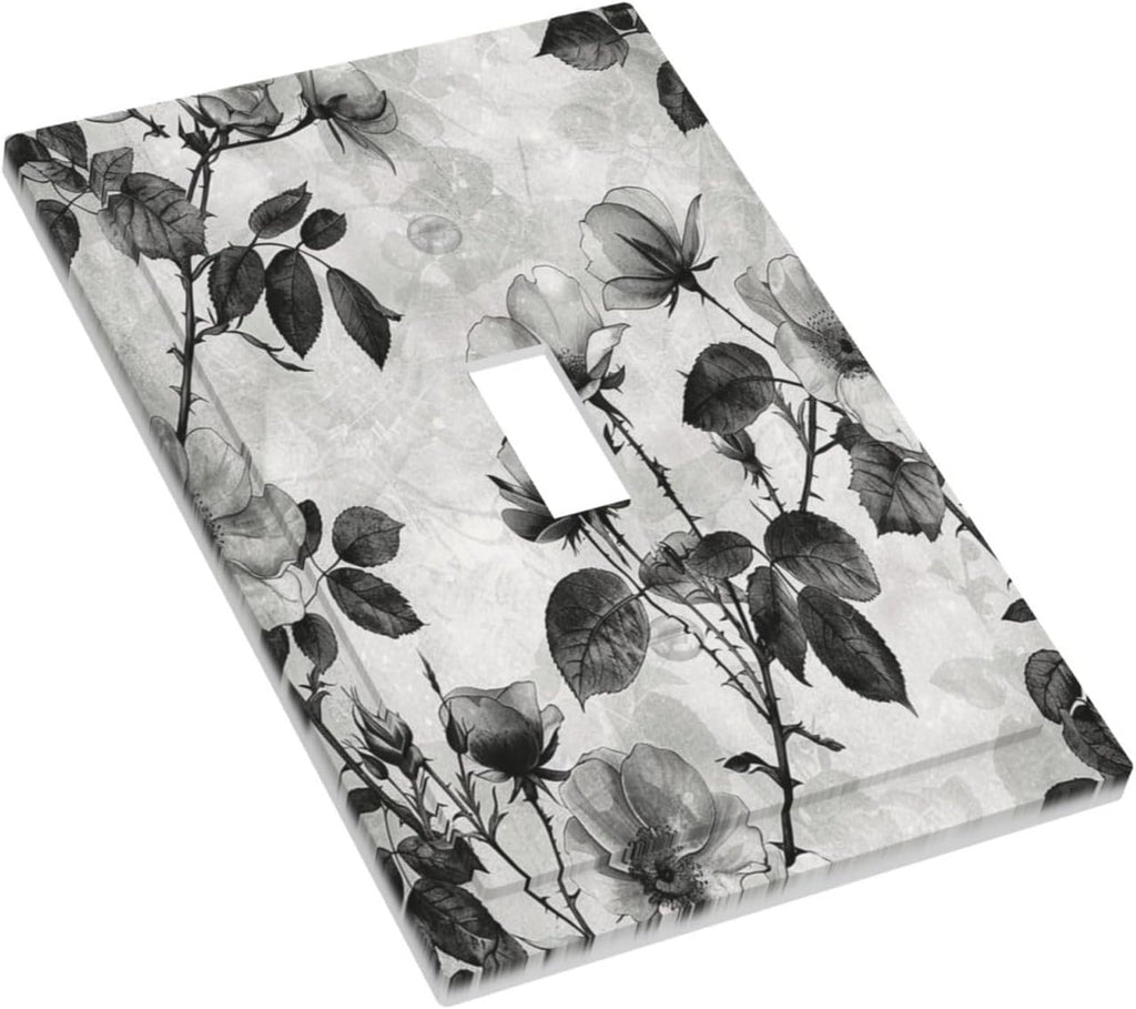 Decorative Light Switch Cover Black Breezy Watercolor Garden Floral 1 Gang Single Toggle Device Electrical Faceplate Switchplates Decorator Outlet Wall Plate for Bedroom Home Decor