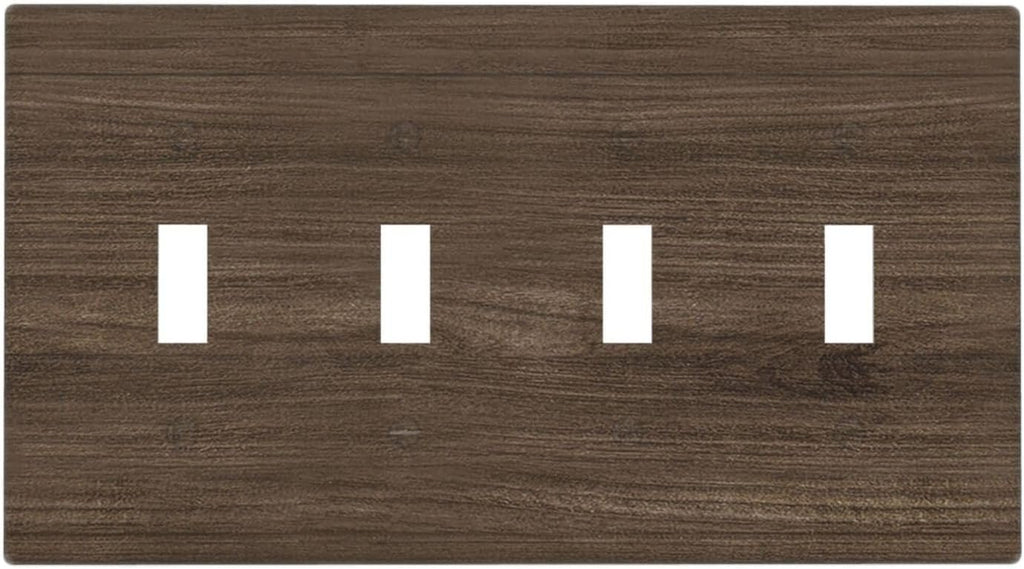 Light Switch Cover Plate Rustic Walnut Wood Grain 4 Gang Quad Toggle Wall Plate Electrical Outlet Cover Decorative Switch Plate Covers for Farmhouse Cabin Decor