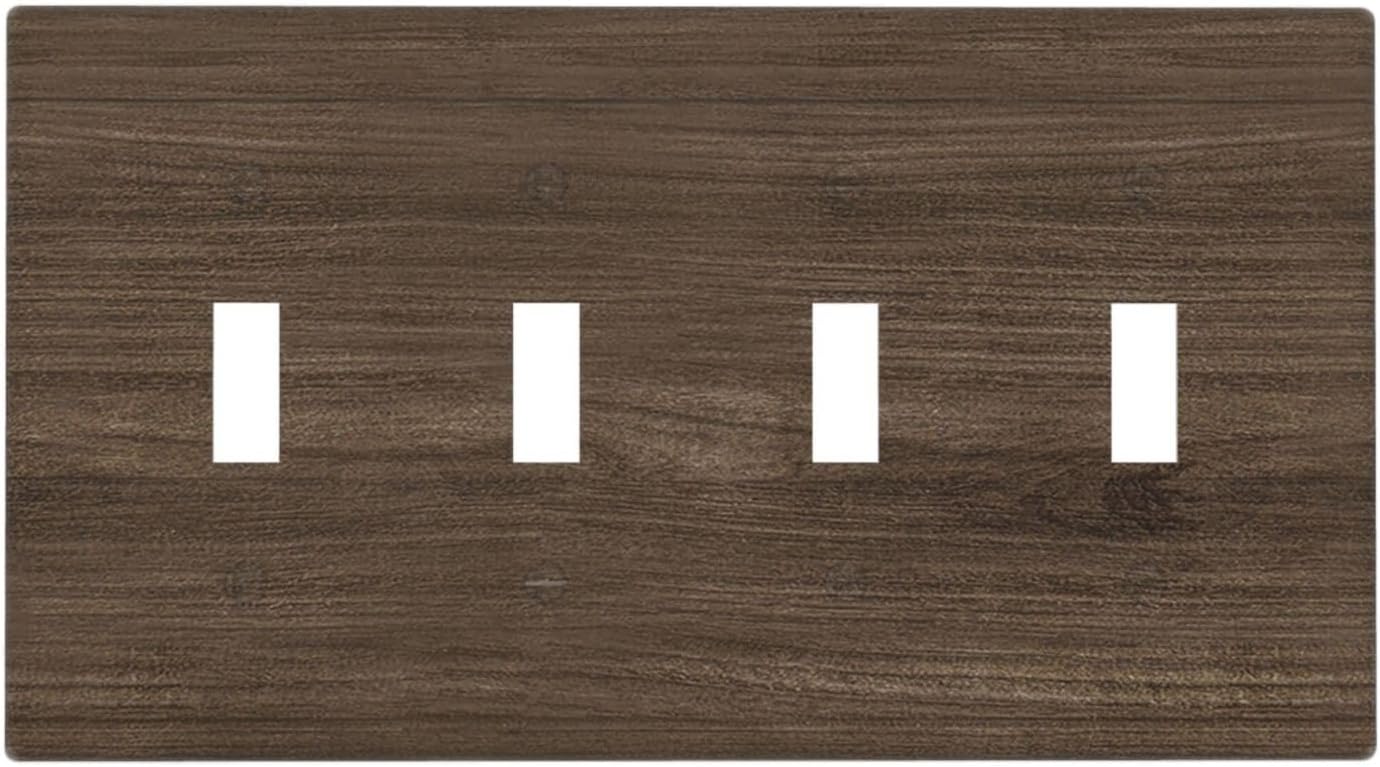 Light Switch Cover Plate Rustic Walnut Wood Grain 4 Gang Quad Toggle Wall Plate Electrical Outlet Cover Decorative Switch Plate Covers for Farmhouse Cabin Decor
