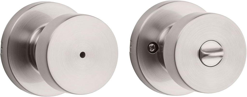 Kwikset Pismo Door Knob Set, 6 Pack with 3 Non-Locking Passage and 3 Locking Keyless Privacy Handles, with Round Rose, Featuring Microban Protection in Satin Nickel