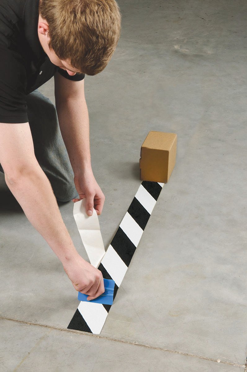 Brady ToughStripe Nonabrasive Diagonal Stripes Floor Marking Tape, 100' Length, 4" Width, Black and White (Pack of 1 Roll)