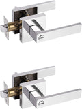 Probrico 2 Pack Privacy Lever Door Handles Square Locking Leverset [for Bedroom or Bathroom] Reversible for Right & Left Sided Doors Heavy Duty - Polished Chrome