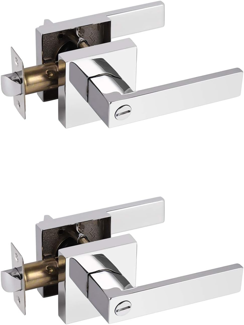 Probrico 2 Pack Privacy Lever Door Handles Square Locking Leverset [for Bedroom or Bathroom] Reversible for Right & Left Sided Doors Heavy Duty - Polished Chrome
