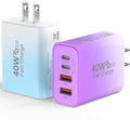 USB C Wall Fast Charger Block, 40W 4-Port Type C Chargers Fast Charging Blocks PD Power Charger Adapter+QC 3.0 USB Multiport Charger Brick for Phone 17/16/15/14/13/12 Pro Max, i-Pad, Galaxy S25-2Pack