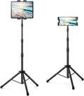 Raking Tablet Floor Stand, Height Adjustable Cellphone Floor Stand with 360°Rotating Tripod Mount, Compatible with iPhone iPad mini/Air/Pro and All 5.5-12.9 Inch Devices