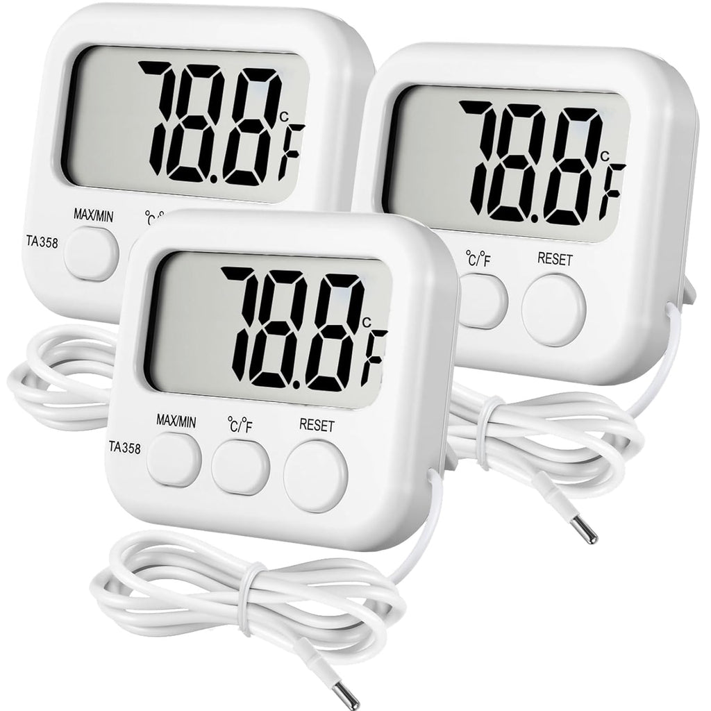 Kingdder 3 Pack Digital Thermometer with External Sensor Fridge Thermometer Freezer Waterproof Room Temperature Monitor with LCD Display, Max/min Record Function for Kitchen Aquarium Greenhouse