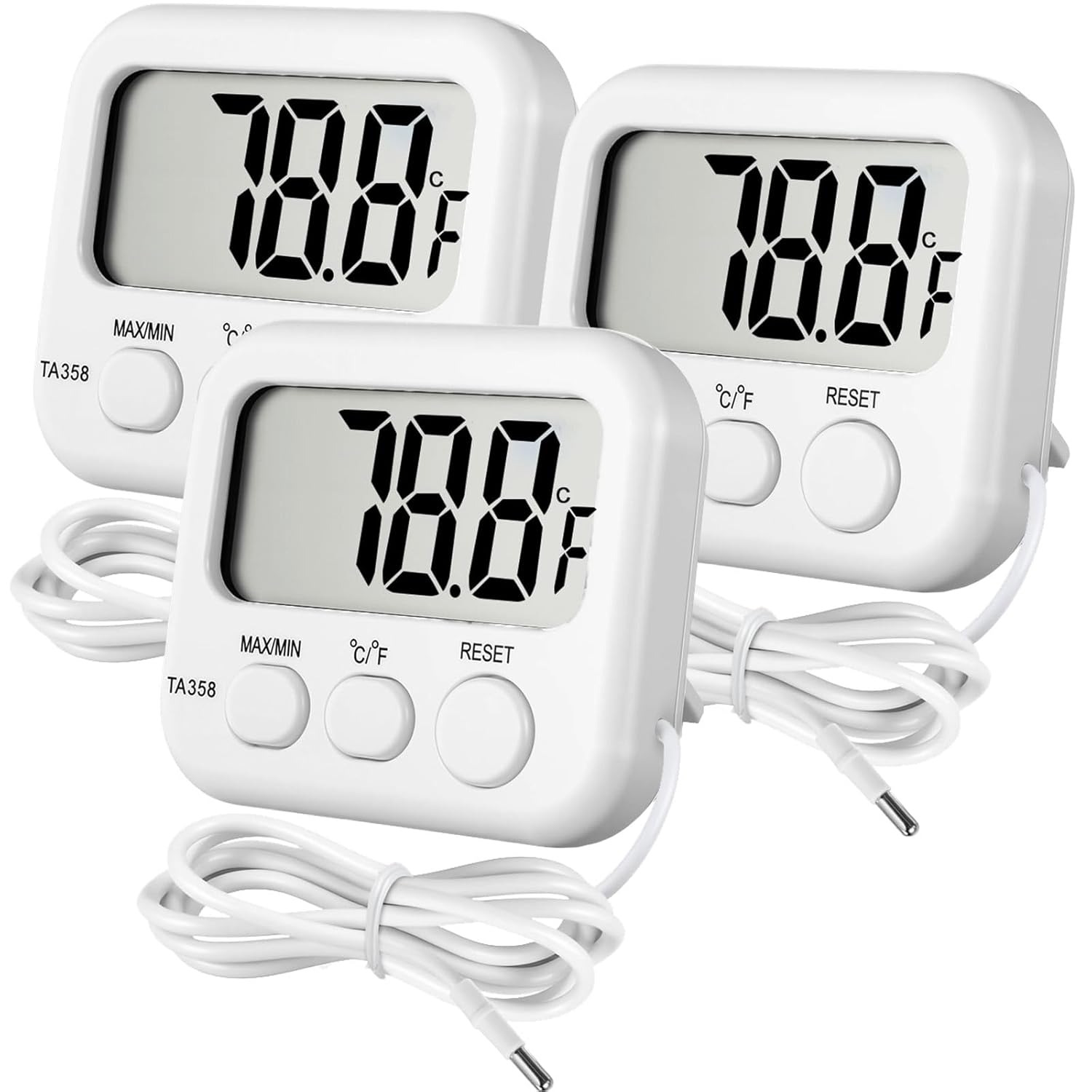 Kingdder 3 Pack Digital Thermometer with External Sensor Fridge Thermometer Freezer Waterproof Room Temperature Monitor with LCD Display, Max/min Record Function for Kitchen Aquarium Greenhouse