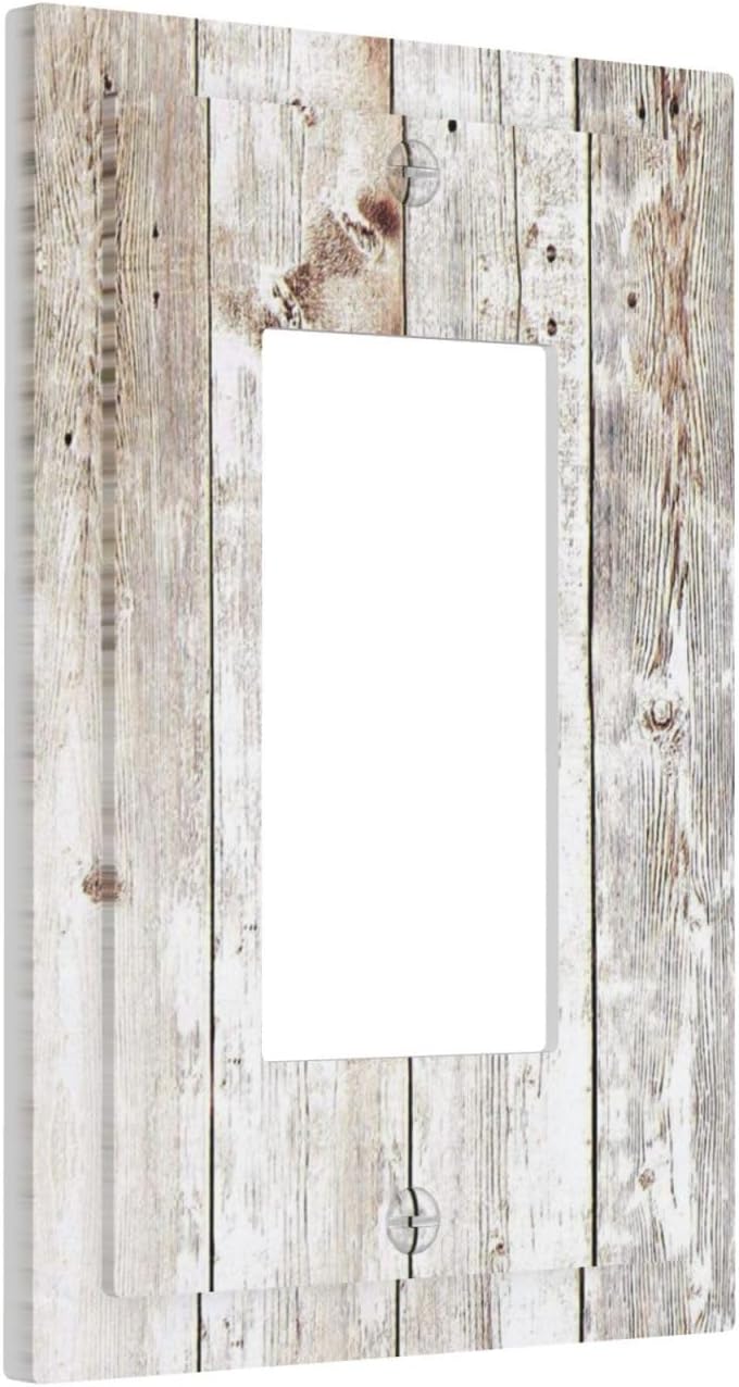 Vintage Light Wood Retro Rustic White Gray Oak Print Decorative Outlet Covers 1 Gang Single Rocker Light Switch Cover Plate Wall Plates GFCI Faceplate for Farmhouse Home Decor
