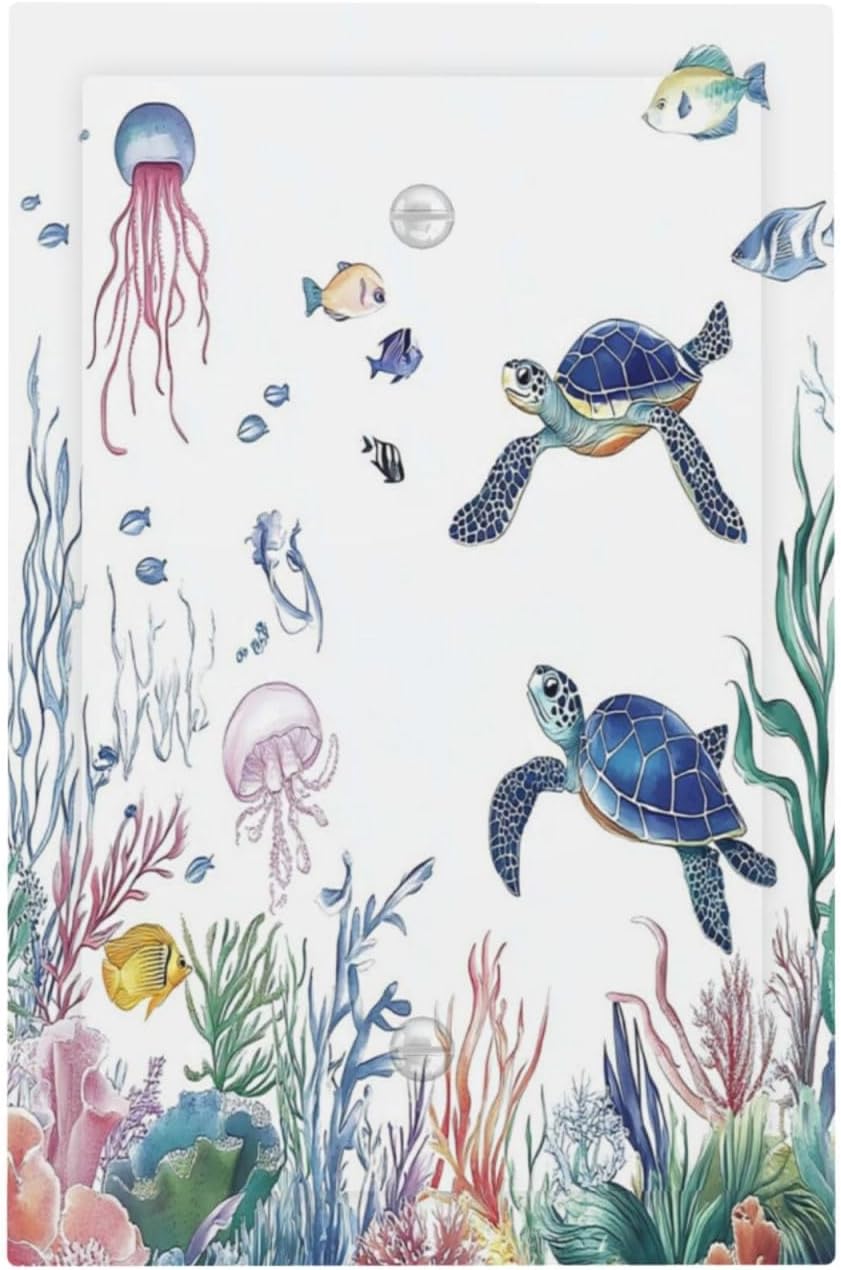 Blue Sea Turtle Ocean Fish Octopus Coral Light Switch Cover Plate 1 Gang No Device Blank Electrical Wall Plates Faceplate Decorative Switch Plate For Bathroom Kids Room Decor