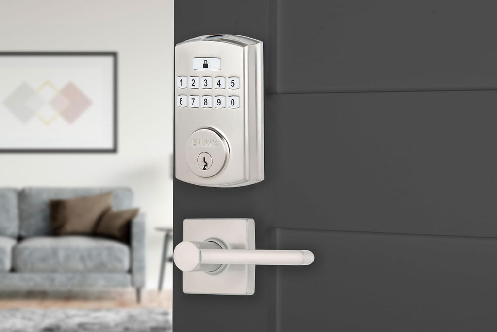 BRINKS Security Door Locks, High-Security Keyless Entry, Smart Electronic Door Lock with Deadbolt, Up to 50 Codes, Automatic Locking (Deadbolt & Passage Lever, Satin Nickel)