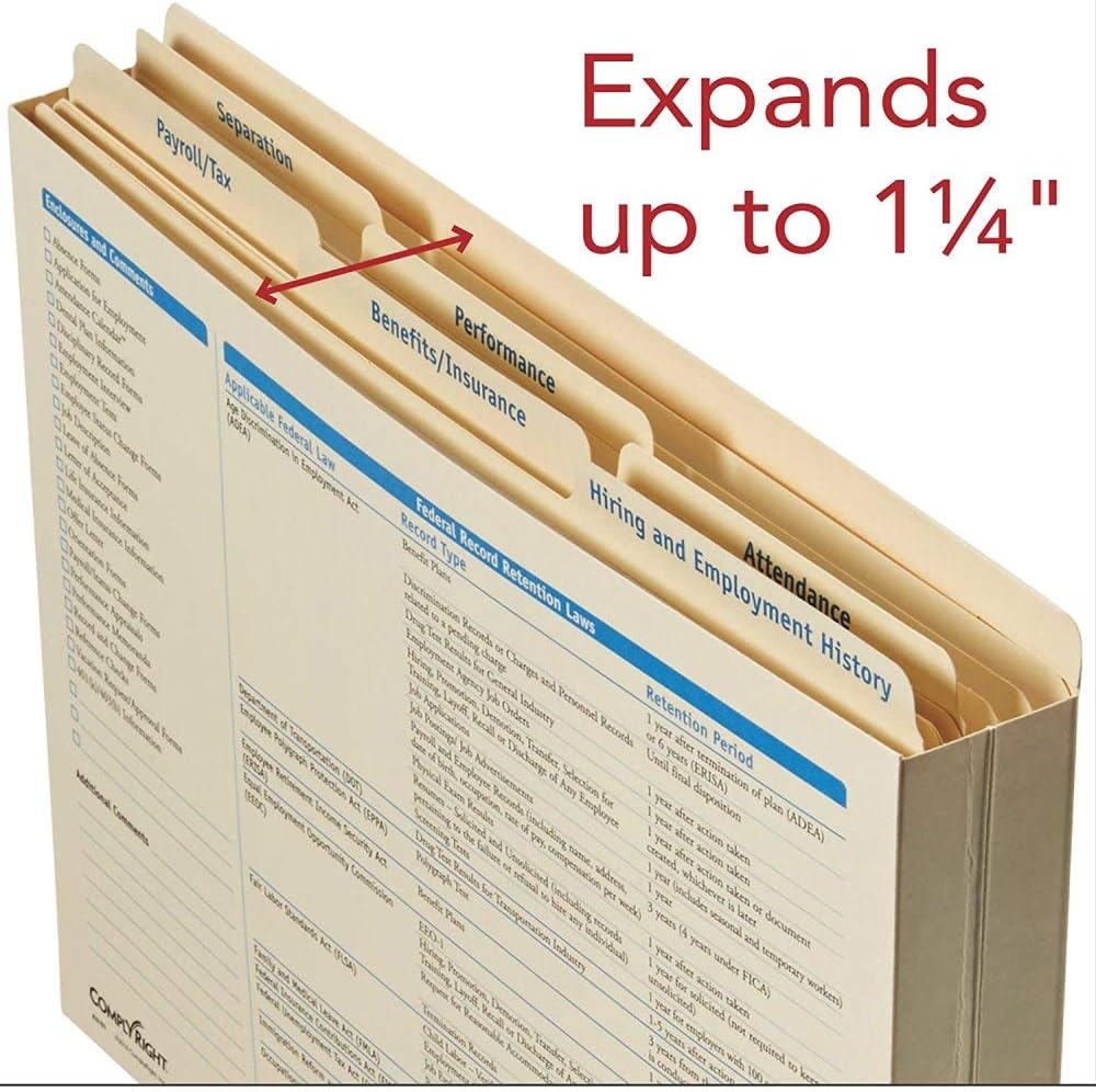 ComplyRight Expanded Employee Record Organizer and 6 Folders | 11.9” x 9.5” x 1.25” | HR and Employee Management | 25-Pack
