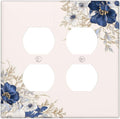Decorative Outlet Covers Rustic Blue White Flowers Floral Penoy 2 Gang Wall Plate Cover Double Duplex Receptacle Two Switch Light Switch Cover Plate Jumbo Dual Face Plate