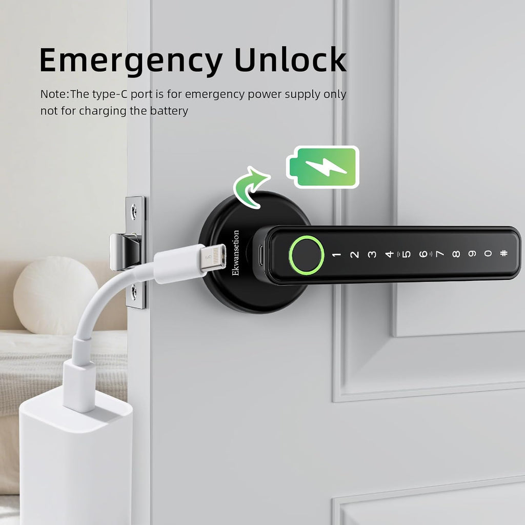 Fingerprint Door Lock Smart Door Lock with Keypad Keyless Entry Door Lock with Handle for Home Hotel Office Apartment Bedroom with Alexa (Black app Unlock) Ekwansetion