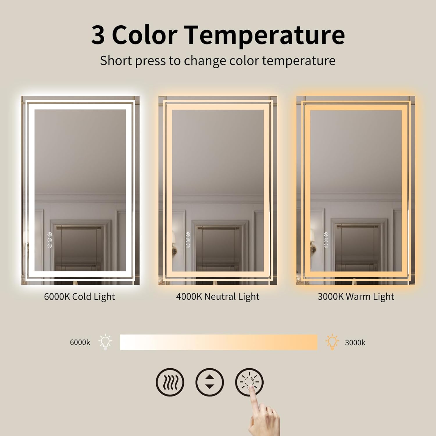 WTTY LED Bathroom Mirror with Backlit and Front Light,40"x24",Stepless Dimmable LED Mirror for Bathroom,Anti-Fog Lighted Bathroom Vanity Mirror Modern for Wall,Memory Function,Shatter-Proof