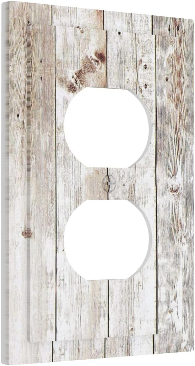 Vintage Light Wood Retro Rustic White Gray Oak Print Outlet Covers 1 Gang Duplex Light Switch Cover Decorative Switch Plates Electrical Receptacle Faceplate Wall Plate for Farmhouse Home Decor