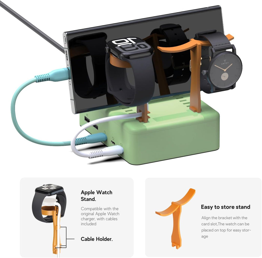 KFD Charging Station for Multiple Devices, 70W 5-Port USB C Fast Charger Stations for iPhone iPad Android Cell Phone Kindle Tablet, Multi-Device Organizer Docking Station, Multi Charger Organizer