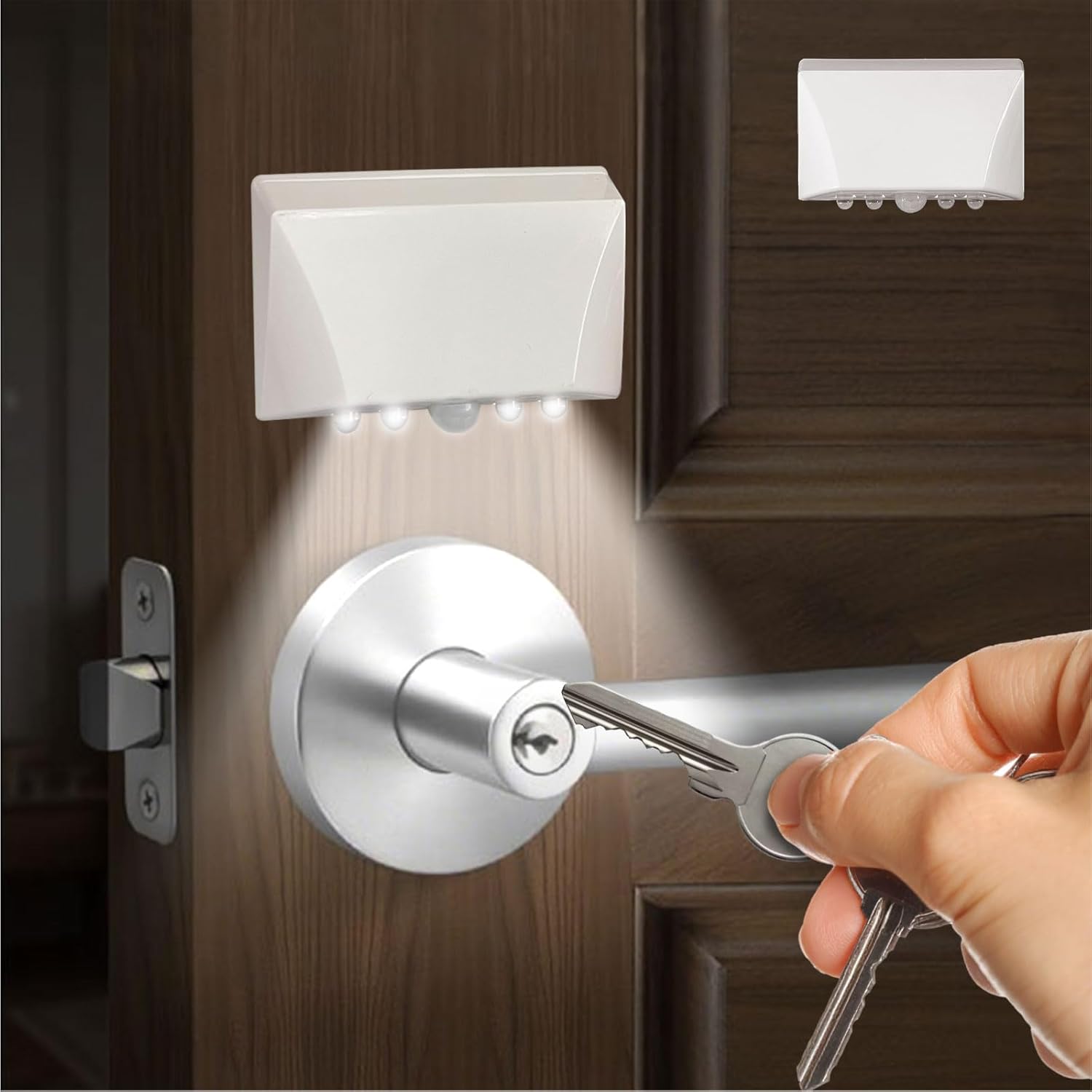 White Motion Sensor Night Light for Doors, Cabinets & Stairs | 3-Way Magnetic/Adhesive/Screw Mount | Auto On/Off in Darkness | Battery-Powered LED for Hallway & Keyhole
