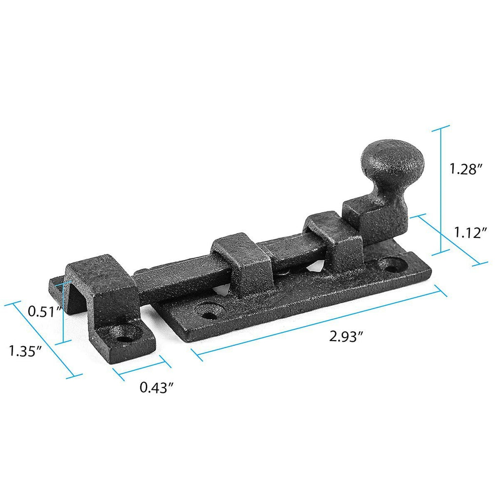 Renovators Supply Manufacturing Wrought Iron Slide Bolt - 3.5" Wide - Black - Rust Resistant Finish Pack of 3