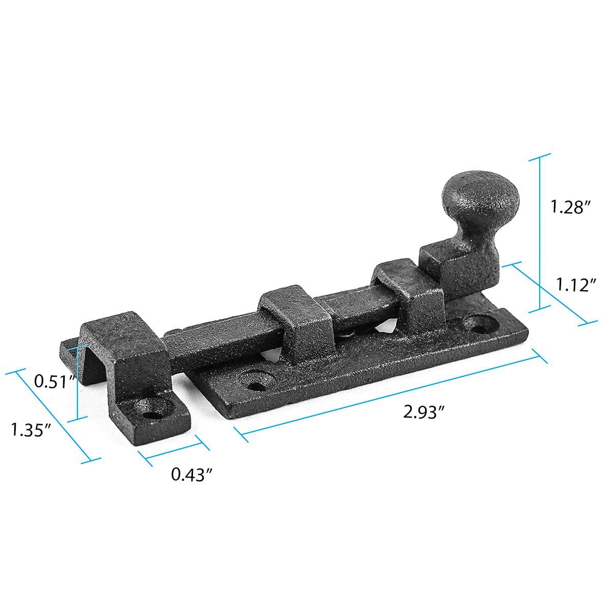 Renovators Supply Manufacturing Wrought Iron Slide Bolt - 3.5" Wide - Black - Rust Resistant Finish Pack of 3