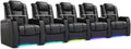 Weilianda Home Theater Seating Top Grain Leather Zero Gravity Recliner Chair Power Headrest Recline Movie Seat Gaming 7 Colors Mood Light Sofa with Tray Table USB Charge Row of 5 Black