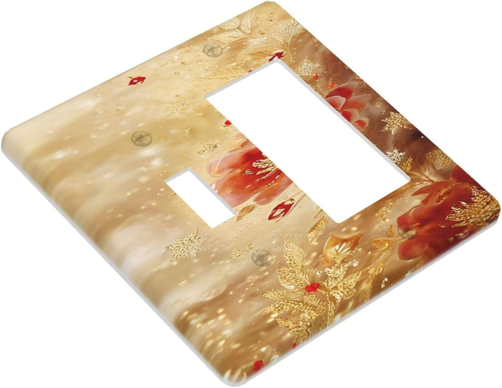 Decorative Outlet Covers Golden Leaf Red Peony Flowers Floral 2 Gang 1 Gang Wall Plate Cover Single Toggle Rocker Combo Light Switch Cover Plate Face Plate
