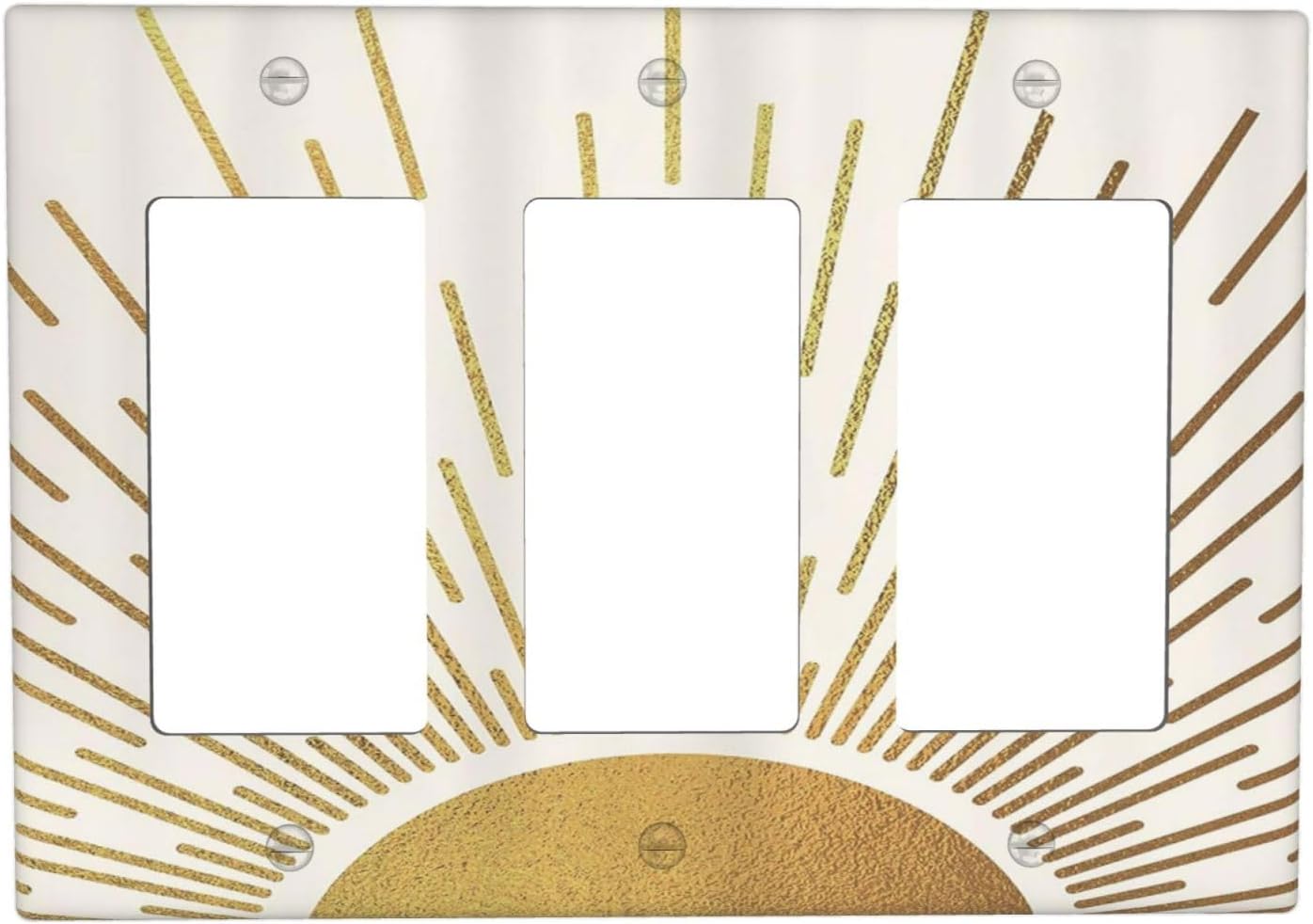 Decorative Outlet Covers Boho Mid Century Gold Sun Sunbeams 3 Gang Light Switch Cover Plate Triple Rocker Wall Plates for Electrical Outlets Switch Plate Covers for Bedroom Home Decor