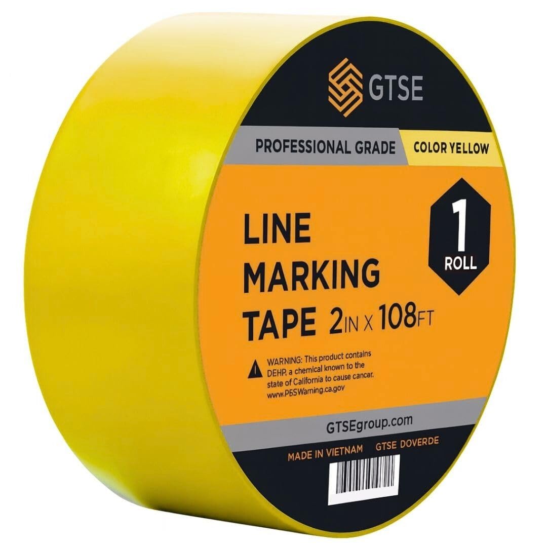 GTSE 2 inch x 108 ft Yellow PVC Vinyl Floor Tape, 24 Rolls, Safety Marking Tape, 6 mil Thick, Suitable for Dance Floors, Gyms, Warehouses, Sports Facilities